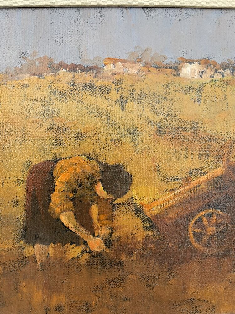 Olio su tela Adolfo Mastrovito (1940-2000) Donna Con Carretto