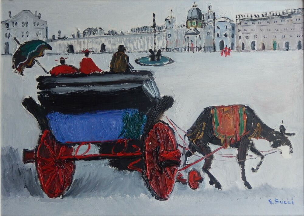 GIUSEPPE SUCCI - OLIO SU TELA 70 x 50 - CARROZZELLE