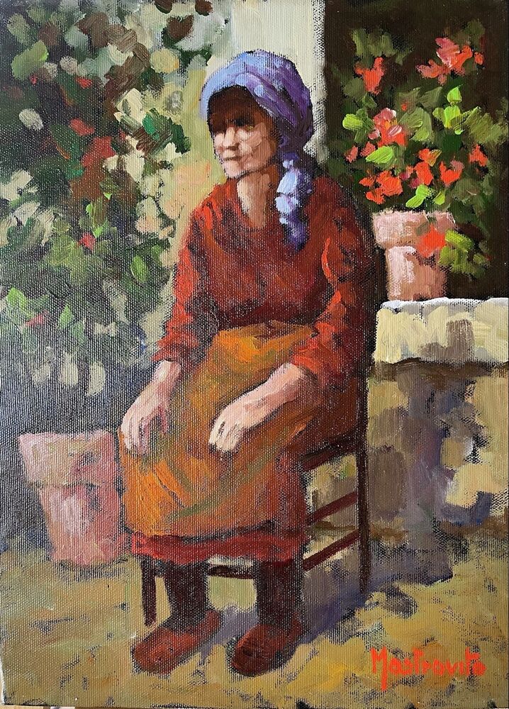Olio su tela Adolfo Mastrovito (1940-2000) Anziana