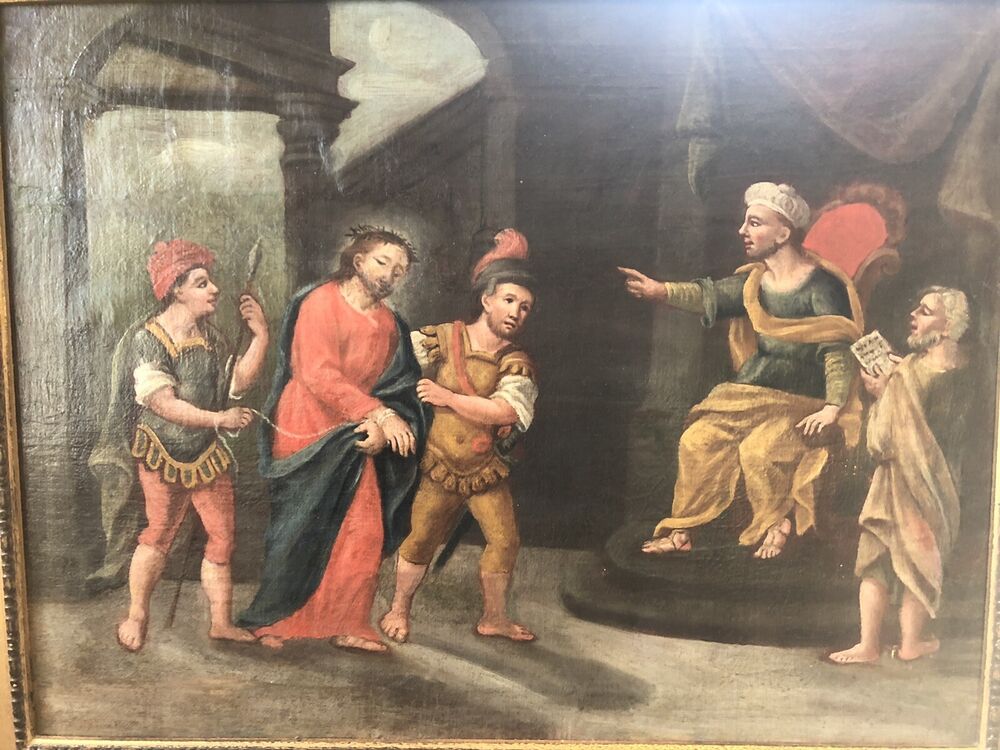 Dipinto antico - olio su tela - IL PROCESSO A GESÙ- 700 arte