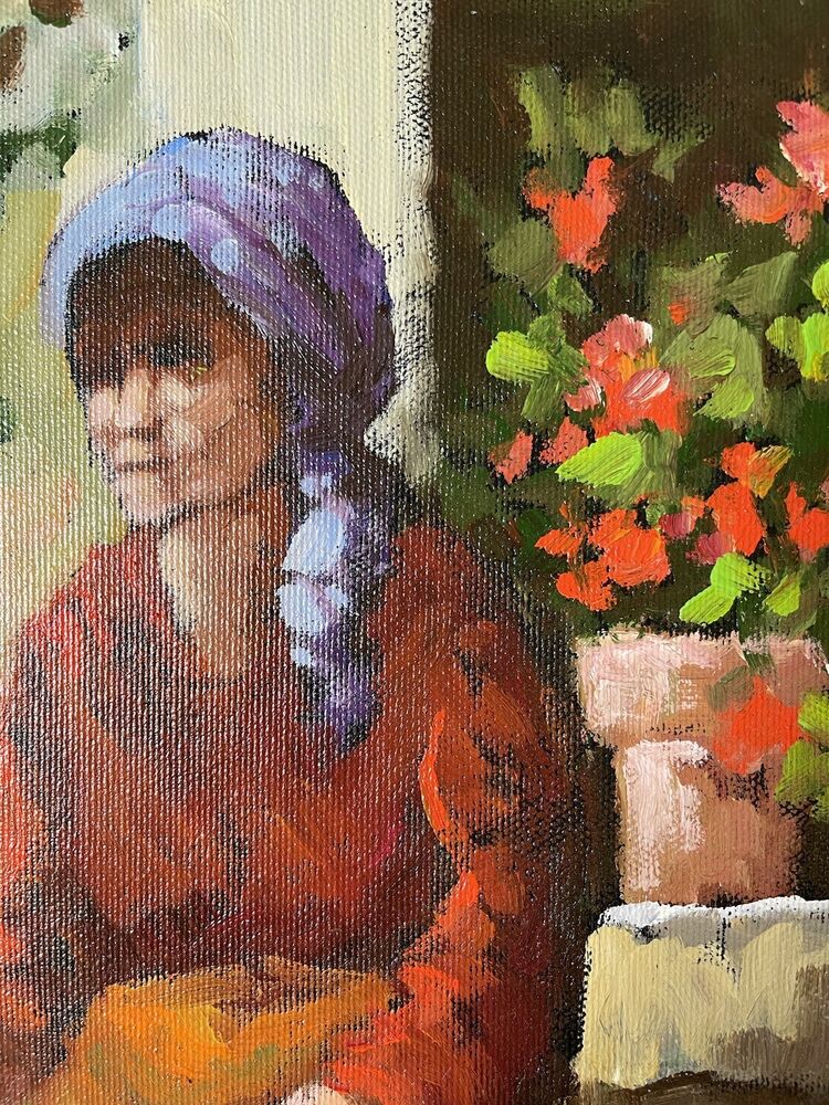 Olio su tela Adolfo Mastrovito (1940-2000) Anziana