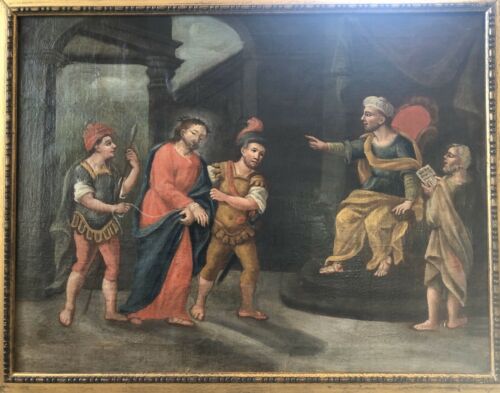 Dipinto antico - olio su tela - IL PROCESSO A GESÙ- 700 arte