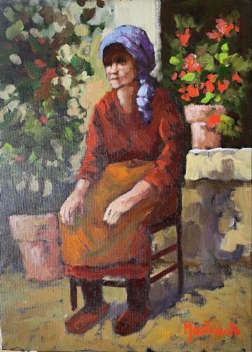 Olio su tela Adolfo Mastrovito (1940-2000) Anziana